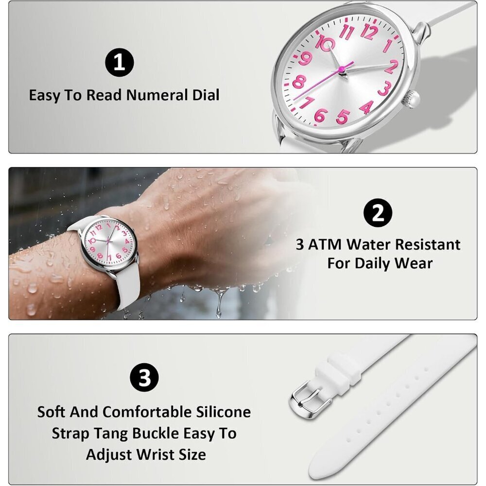 Watch for Women Numeral Dial Easy to Read Silicone Strap Fit for All Wrist Water - Picture 2 of 6
